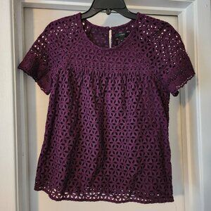 J. Crew Eggplant Purple Short Sleeve Eyelet Top - Size 4